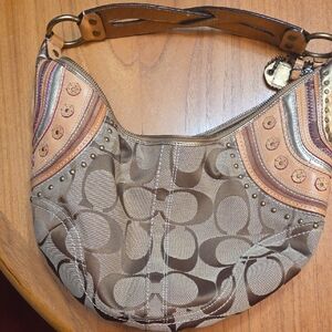 Coach Tan and Brown Hobo Bag